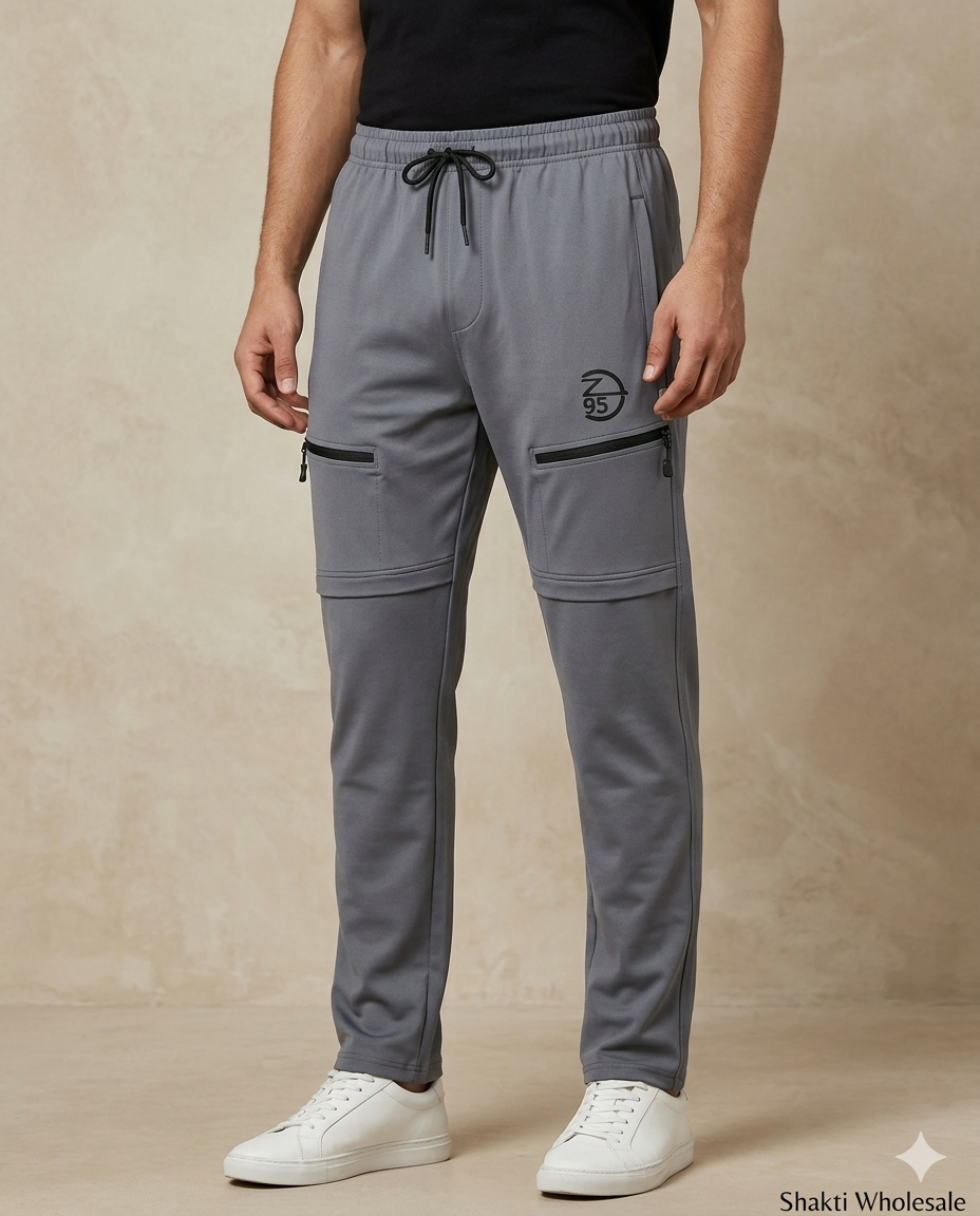Mens Grey Zip-Pocket Track Pants