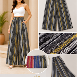 Ethnic Stripe Print Wide-Leg Palazzo - 4 Colours