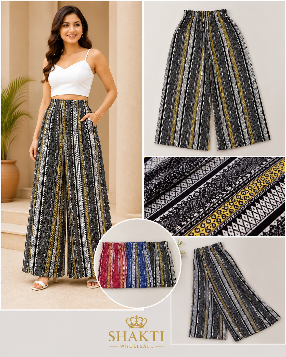 Ethnic Stripe Print Wide-Leg Palazzo - 4 Colours