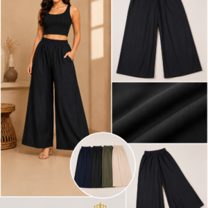 Plain Wide-Leg Palazzo Trousers - 5 Colours