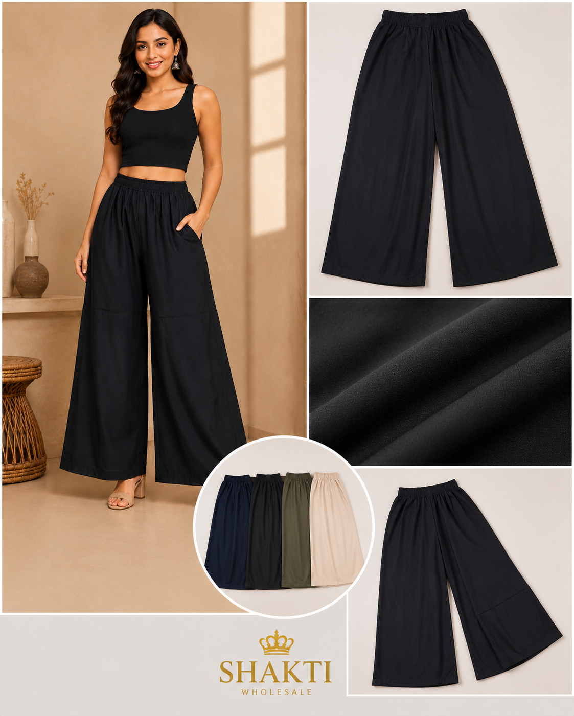 Plain Wide-Leg Palazzo Trousers - 5 Colours