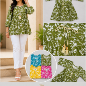 Floral Print Peplum Top with Tassel Ties - 4 Colours