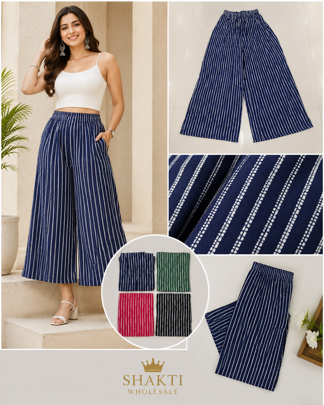 Lehariya Stripe Wide-Leg Palazzo - 4 Colours