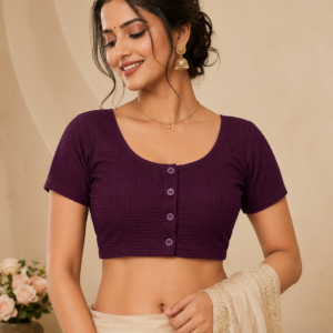 Purple Textured Readymade Blouse with Button Front