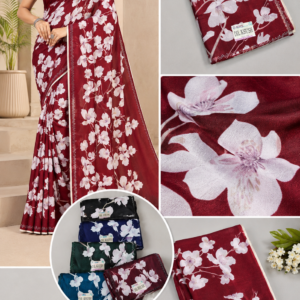Maroon Floral Print Saree with Blouse Piece