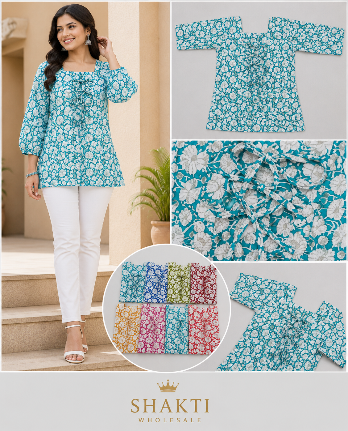 Floral Print Square-Neck Tie-Up Top - 8 Colours