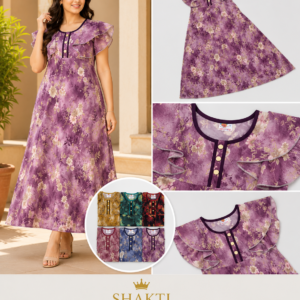 Floral Ruffle-Sleeve Maxi Nighty - 6 Colours
