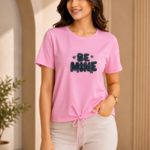 Pink 'Be Mine' Studded Tie-Hem Tee