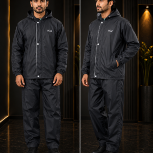 Mens Black Hooded Rain Suit