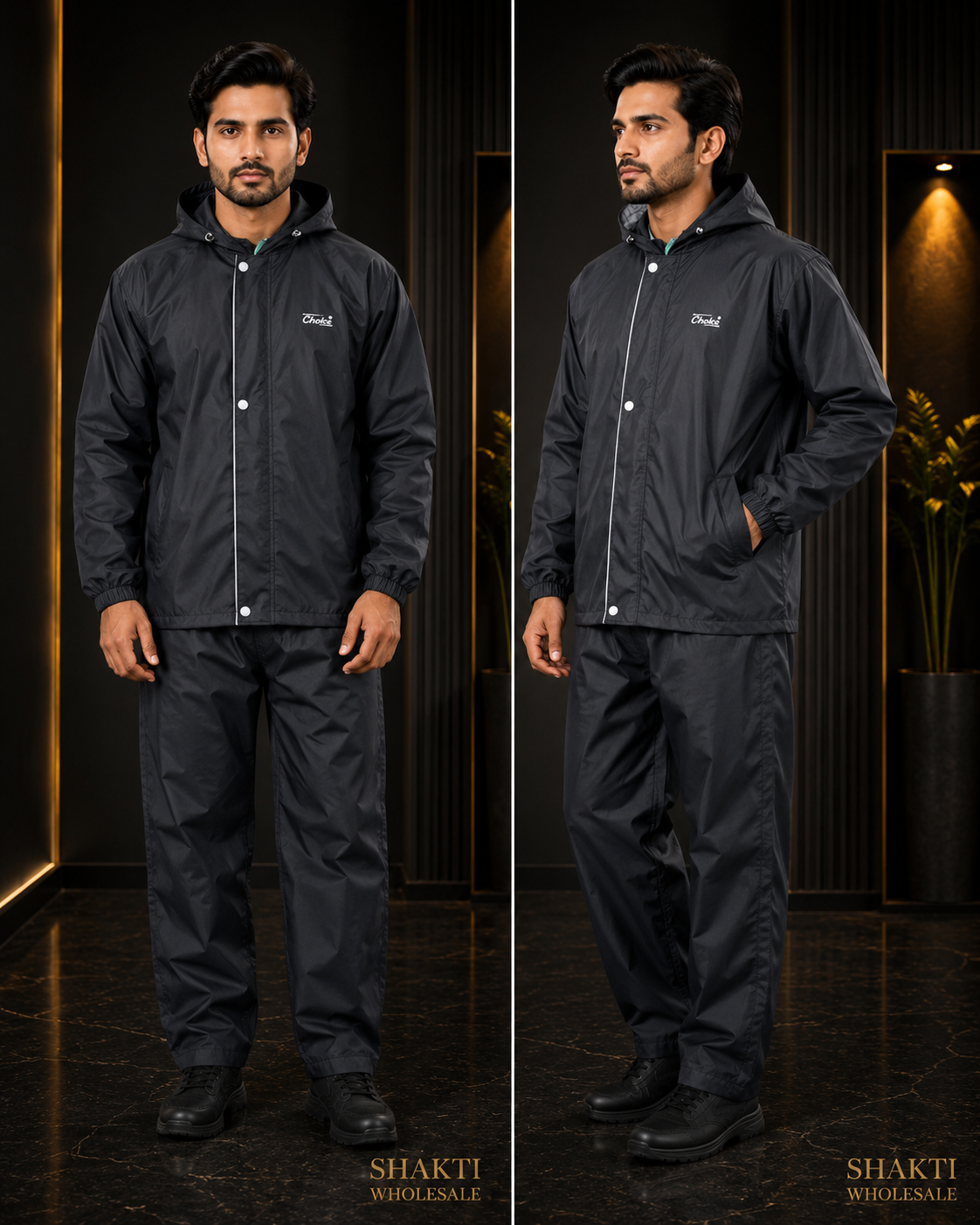Mens Black Hooded Rain Suit