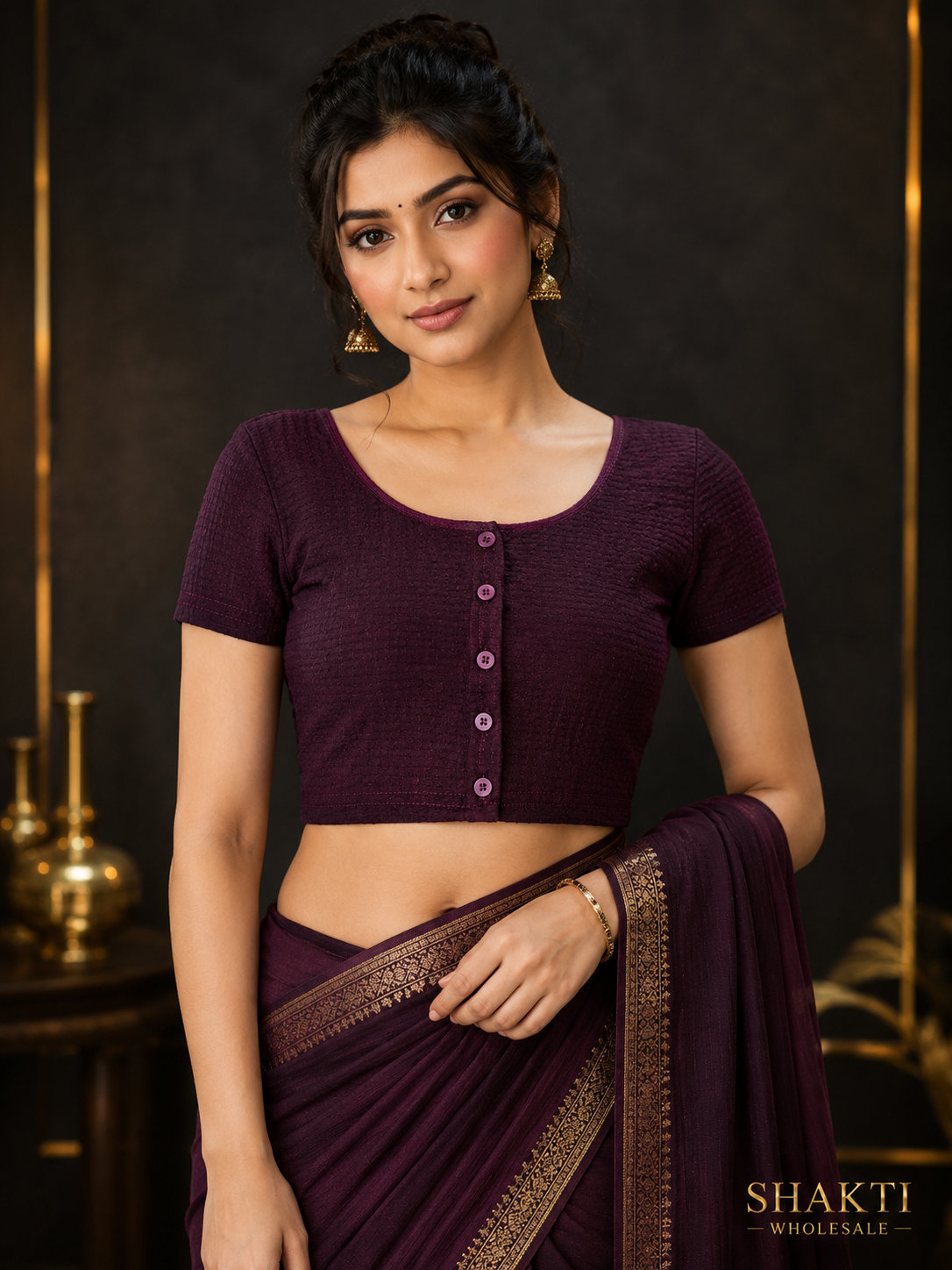 Purple Textured Blouse - Styled with Saree