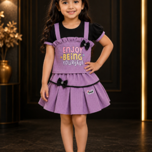 Girls Lilac Waffle Pinafore Dress with Puff-Sleeve Tee