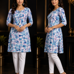Blue Abstract Print Straight Kurti