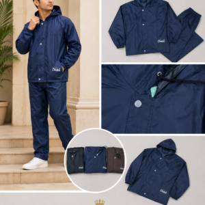 Mens Navy Hooded Rain Suit