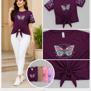 Butterfly Print Tie-Front Tee - 4 Colours