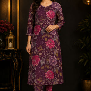 Purple Floral Kurta & Pant Set