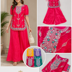Embroidered Short Kurta & Palazzo Set - 4 Colours