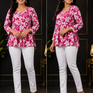 Pink Floral Print Peplum Top