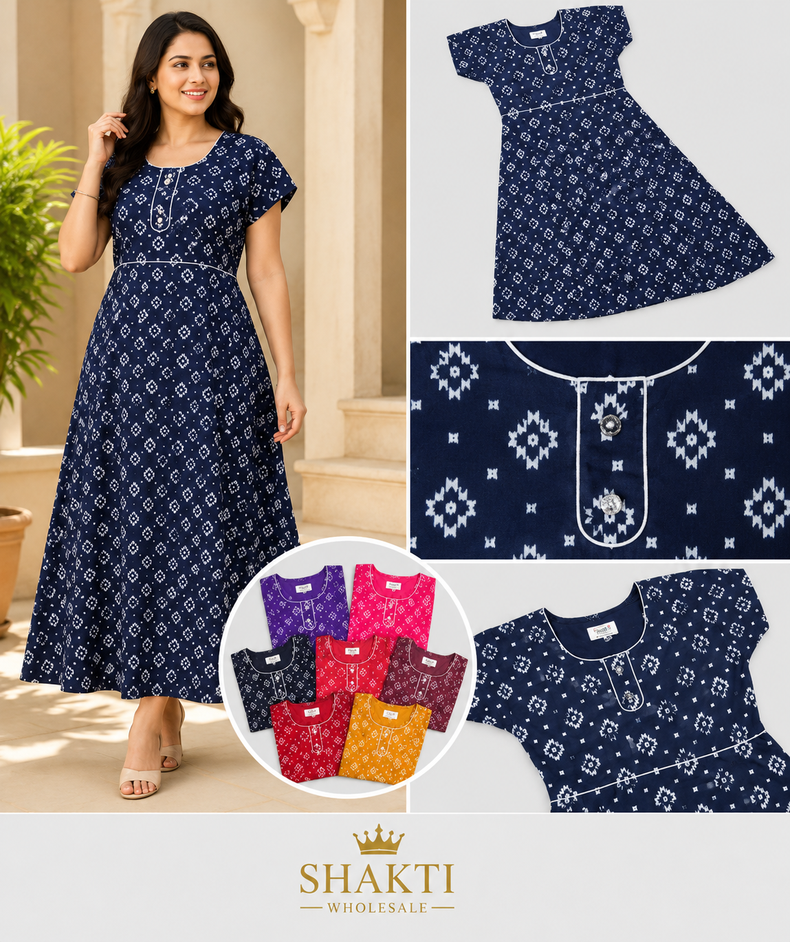 Bandhani Print Anarkali Nighty - 8 Colours