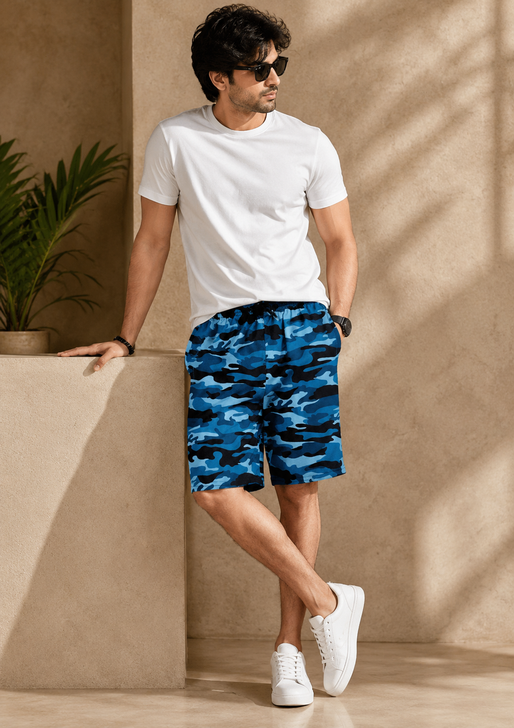 Mens Blue Camo Jersey Shorts