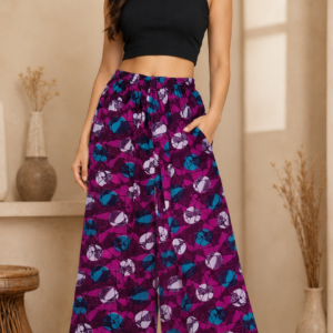 Purple Abstract Print Wide-Leg Palazzo