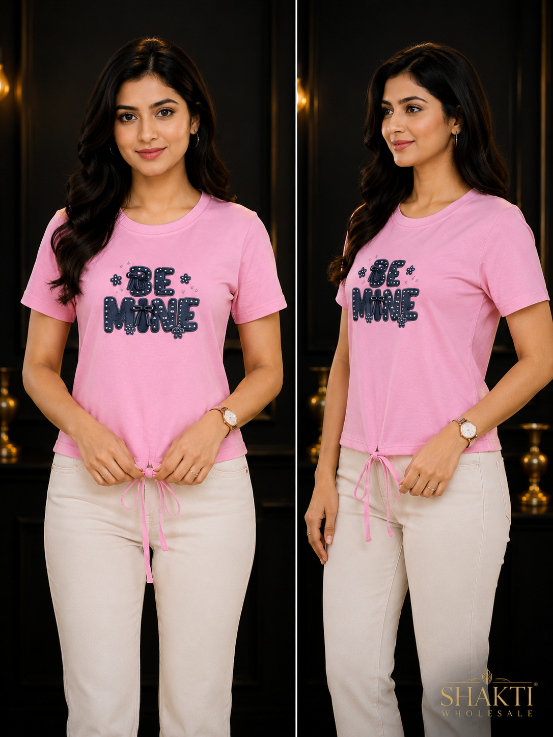 Pink 'Be Mine' Tie-Hem Tee - Two Views