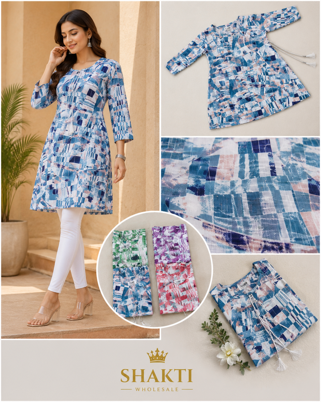 Abstract Patchwork Print Short Kurti - 4 Colours