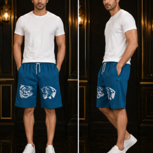 Mens Teal Animal Print Jersey Shorts