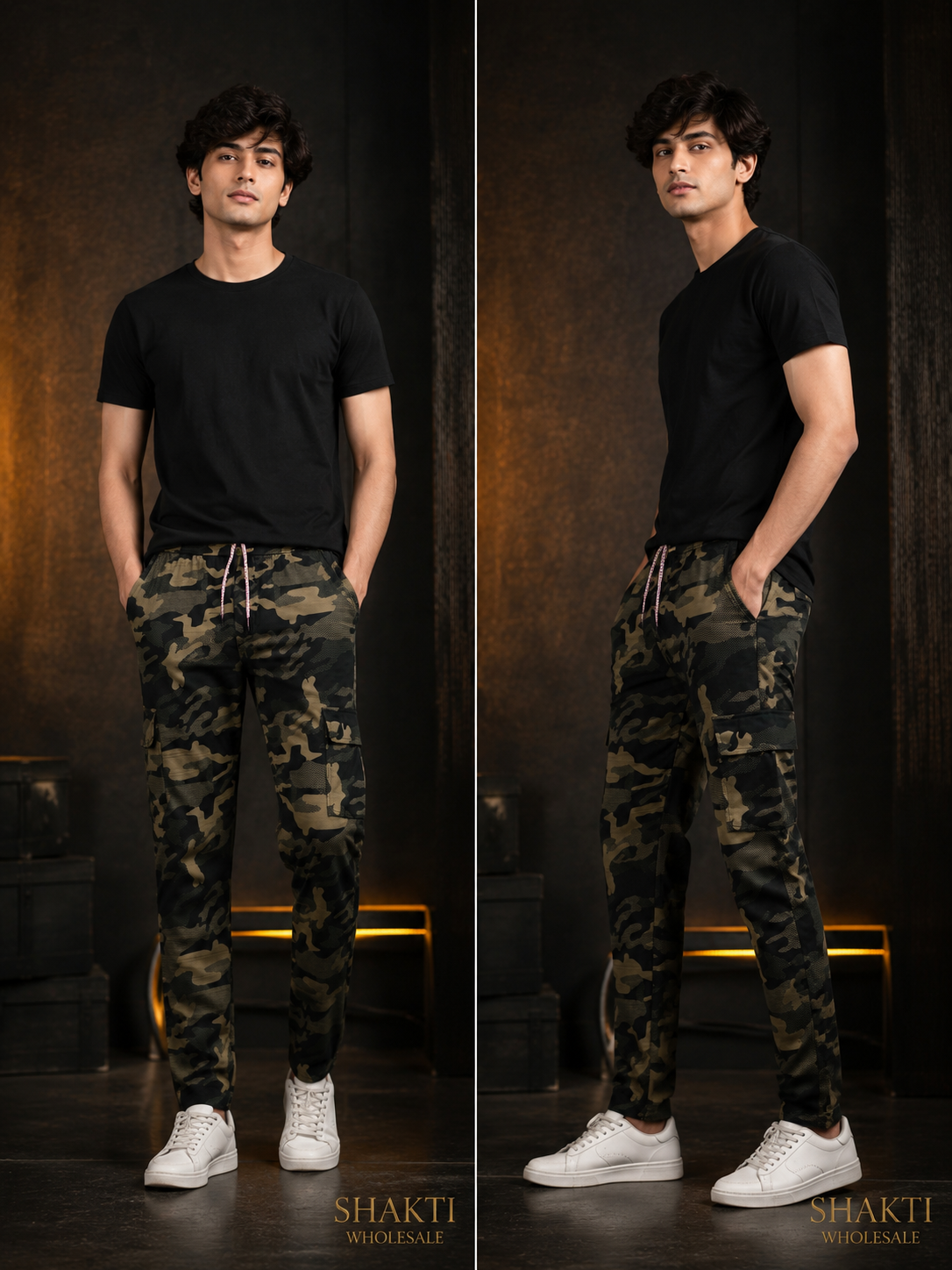 Mens Camo Print Cargo Joggers