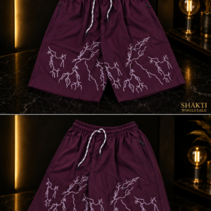 Mens Burgundy Lightning Print Shorts