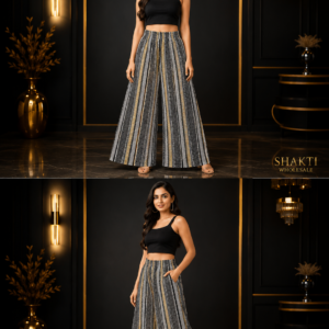 Black & Gold Ethnic Stripe Wide-Leg Palazzo