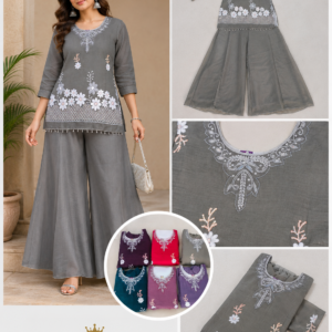 Embroidered Short Kurta & Palazzo Set - 6 Colours