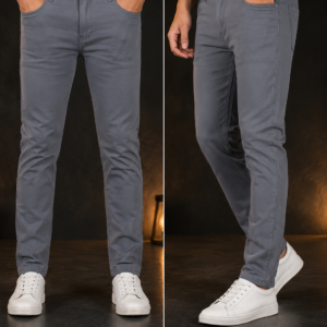 Mens Grey Slim-Fit Cotton Trousers