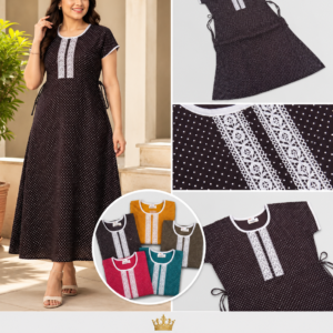 Polka Dot Maxi Nighty with Lace Placket - 6 Colours