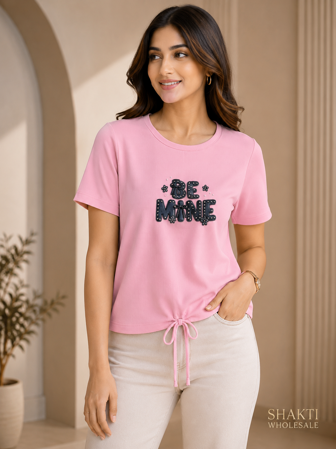 Pink 'Be Mine' Drawstring Hem Tee