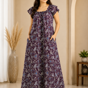 Purple Paisley Flutter-Sleeve Maxi Nighty