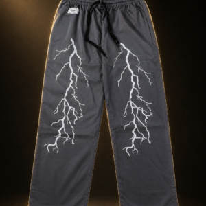 Mens Grey Lightning Print Wide-Leg Trousers