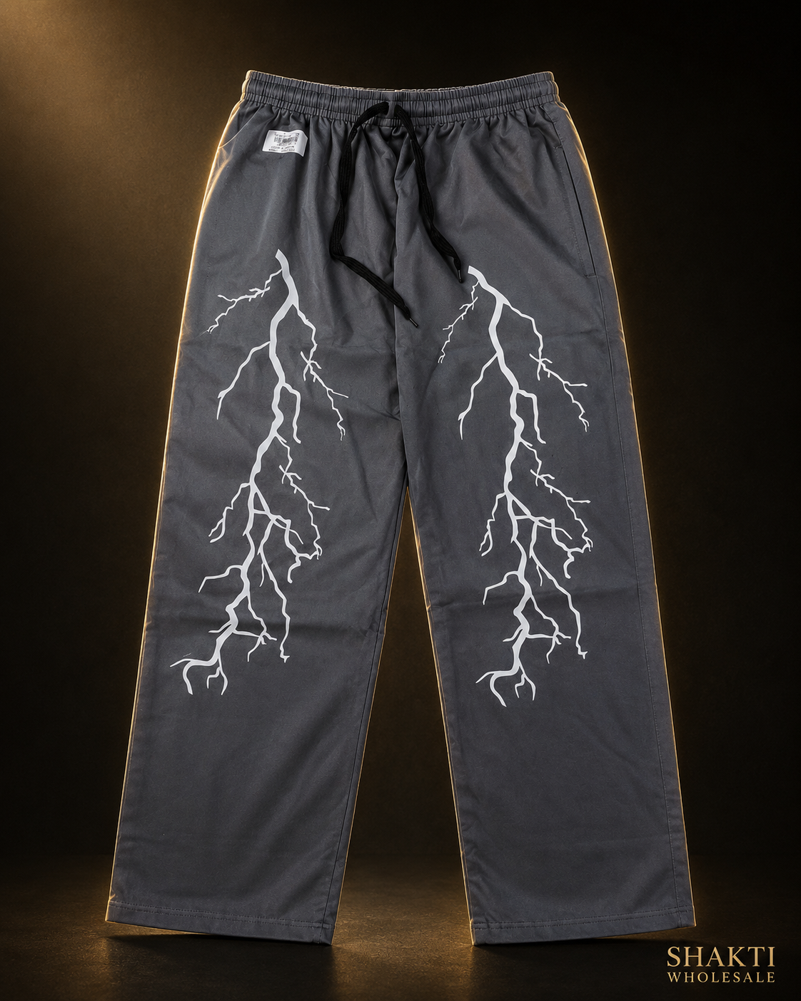 Mens Grey Lightning Print Wide-Leg Trousers