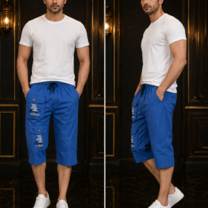Mens Blue Three-Quarter Cargo Shorts
