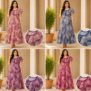 Floral Organza Flutter-Sleeve Gown - 4 Colourways
