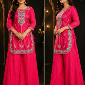 Rani Pink Embroidered Scalloped Kurta & Palazzo Set