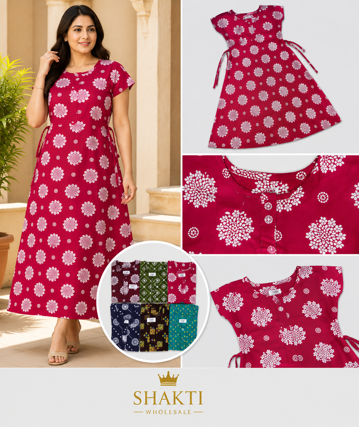 Mandala Print Maxi Nighty with Side Ties - 6 Colours