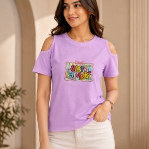 Lilac Cold-Shoulder Slogan Tee