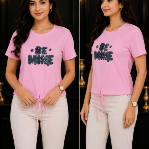 Pink 'Be Mine' Studded Tie-Hem Tee - Two Views