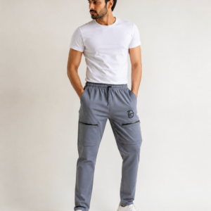 Mens Grey Zip-Pocket Cargo Track Pants