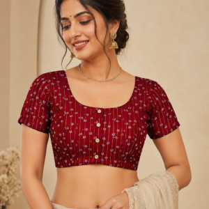 Maroon Floral Gold Stripe Readymade Blouse