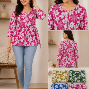 Floral Print Gathered Peplum Top - 4 Colours