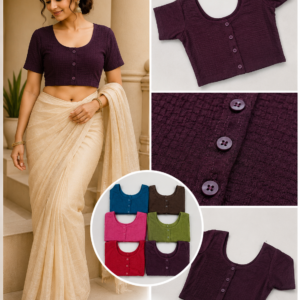 Wine Textured Button-Front Readymade Blouse - 6 Colours