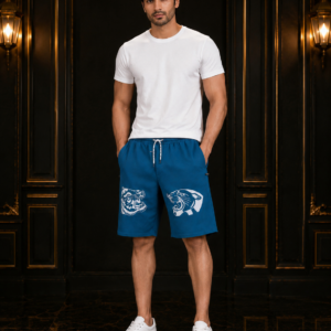 Mens Teal Tiger & Panther Print Shorts
