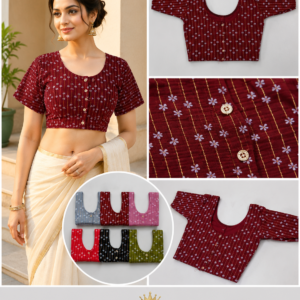 Maroon Gold Stripe Floral Readymade Blouse - 6 Colours